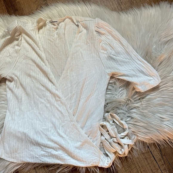 REFORMATION Rosebud Ribbed Wrap Top In Ivory - Picture 5 of 7